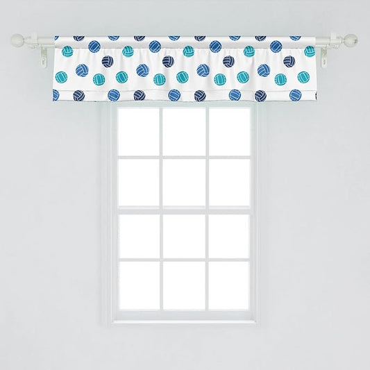 Lunarable Volleyball Window Valance Pack of 2, Sports Ball Theme Doodle Style Simplistic Composition Healthy Living, Rod Pocket Curtain Valances for Kitchen Bedroom, 54" X 12", Pale