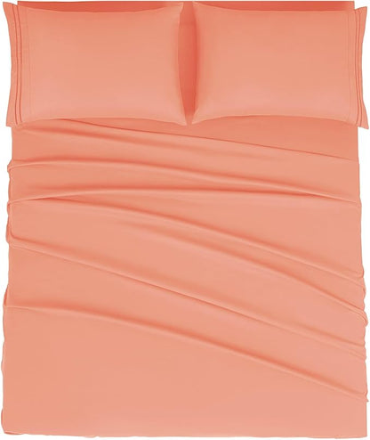 Mejoroom California King Size Sheet Set - Soft Microfiber Bed Sheets,Deep Pocket Fitted Sheet, Breathable, Wrinkle & Fade Resistant - 4 Piece (California King, Coral)