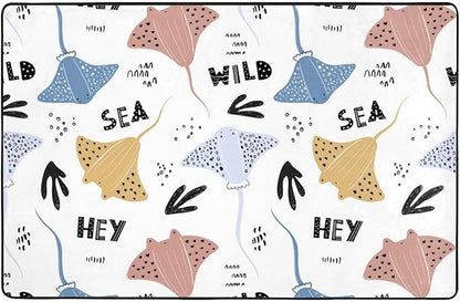 Area Rugs for Living Room Decor - Stingrays Scandinavian Style Cute Anti Slip Throw Washable Rugs 3x5 for Bedroom - Indoor Soft Carpet for Bedroom Living Room 60x39In