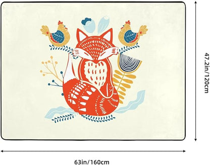 Scandinavian Folk Art with Foxes Area Rug 63x48in Rugs for Living Room Bedroom Rug Washable Large Rug Indoor Decorative Carpet Yoga Floor Mat