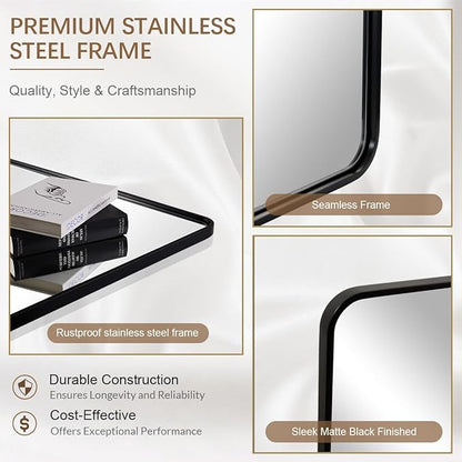 ANDY STAR Black Bathroom Mirrors for Wall, 22X30 Inch Rounded Rectangle Mirror, Matte Black Bathroom Vanity Mirror, Tube Metal Framed Wall-Mounted Mirror Horizontally or Vertically