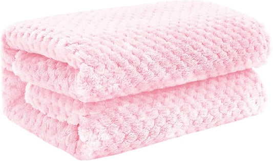 Exclusivo Mezcla Fleece Throw Blanket, Super Soft and Warm Blankets for Couch, Sofa and Bed Waffle Textured, Cozy, Fuzzy and Lightweight (Light Pink, 40x50 Inches)