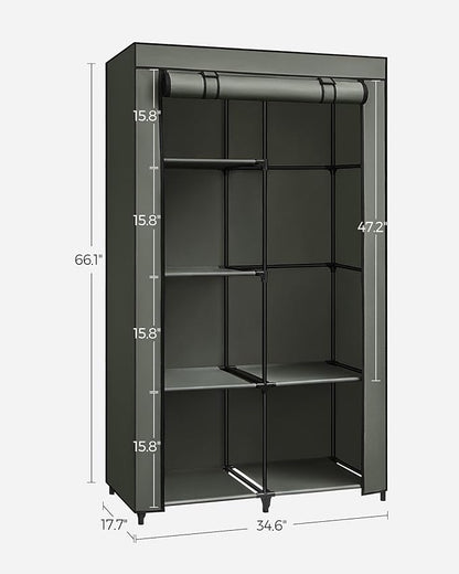 SONGMICS Portable Closet, 34.6 Inch Large Capacity Wardrobe Closet Organizer with Fabric Cover, Hanging Rods and Shelves, 34.6 x 17.7 x 66.1 Inches, for Bedroom, Living Room, Sage Green URYG084C02