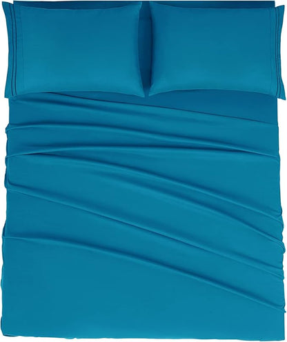 Mejoroom King Size Bed Sheet Set - Hotel Luxury 1800 Bedding Sheets & Pillowcases - 16" Deep Pocket Fitted Sheet, Soft, Breathable, Wrinkle & Fade Resistant - 4 Piece(King,Peacock Blue)