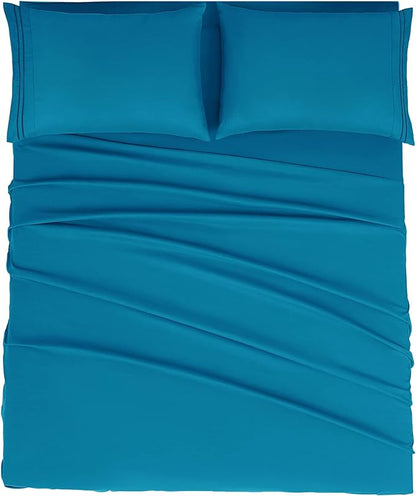 Mejoroom Queen Size Sheet Set - Hotel Luxury 1800 Bedding Sheets & Pillowcases - Deep Pocket Fitted Sheet, Soft, Breathable, Wrinkle & Fade Resistant - 4 Piece (Queen,Peacock Blue)