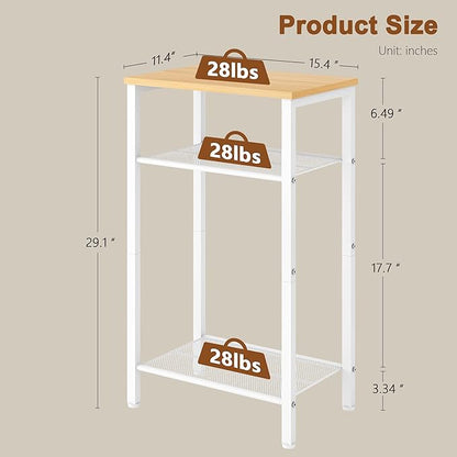 Hoctieon 3 Tier End Table, Telephone Table, Narrow Side Table with Storage, Nightstand for Small Spaces, Metal Frame, for Living Room, Bedroom, Sofa Couch, Hall, Easy Assembly, White and Yellow Oak