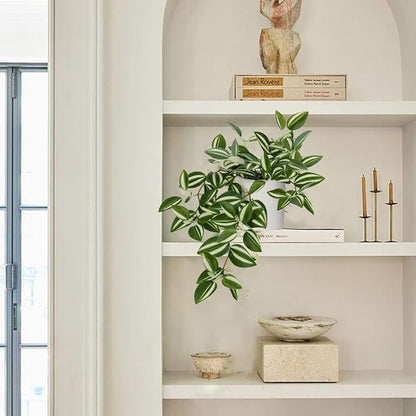 Fake Hanging Plants, 20 Inch Artificial Ivy Plant in Ceramic Pot Faux Vine Potted for Home Bedroom Office Table Shef Desk Indoor Outdoor Decor (Green/White)