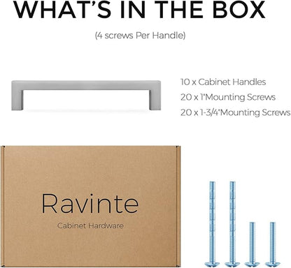 Ravinte 10 Pack Solid 5 Inch Center to Center Slim Square Bar Dresser Drawer Handles Kitchen Cabinet Handles Brushed Nickel Drawer Pulls Kitchen Cabinet Hardware Pulls