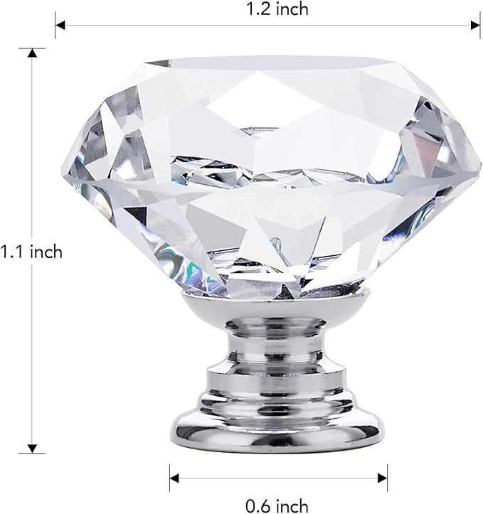 Ravinte 10 Pack Crystal Drawer Knobs - Glass Cabinet Knobs, Diamond Shaped, 30 mm with Silver Base