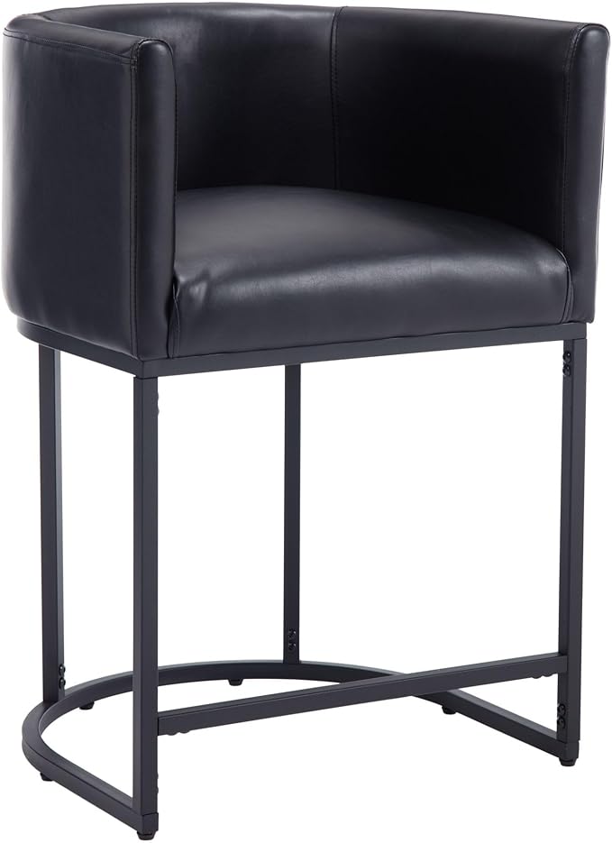 Modern Counter Height PU Leather Upholstered Bar Stool, 24" Kitchen Counter Island Stools Bar Chairs with Black Metal Frame, Black
