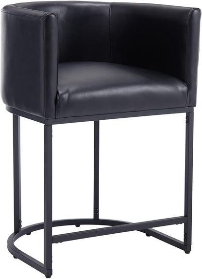 Modern Counter Height PU Leather Upholstered Bar Stool, 24" Kitchen Counter Island Stools Bar Chairs with Black Metal Frame, Black