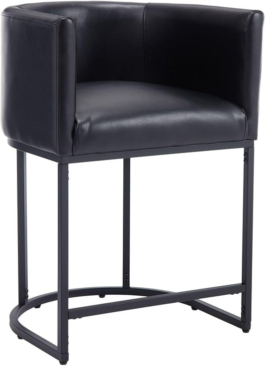 Modern Counter Height PU Leather Upholstered Bar Stool, 24" Kitchen Counter Island Stools Bar Chairs with Black Metal Frame, Black