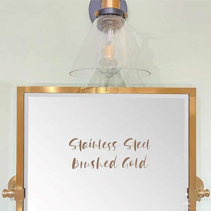 Brushed Gold Metal Framed Pivot Rectangle Bathroom Mirror Tilting Beveled Vanity Mirrors for Wall, Overall 23.9 x 24 inches (Mirrror 20 x 24 inches)