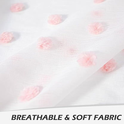 MYSKY HOME Pink Kitchen Curtains for Girls Bedroom - 45 Inch Pom Pom Sheer Light Filtering Panels for Nursery, Kids Room - Rod Pocket Cafe Small Window - 38 x 54 in Set of 2