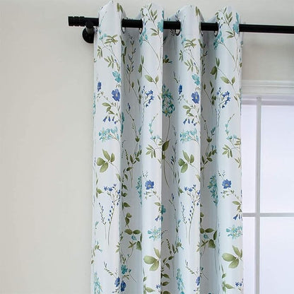 Linentalks Floral Blackout Curtains 84 Inches Long 2 Panels Set, Flower Curtains for Bedroom, Grommet TopThermal Insulating Room Darkening, Pretty Floral Curtains Blackout for Living Room, Blue Green