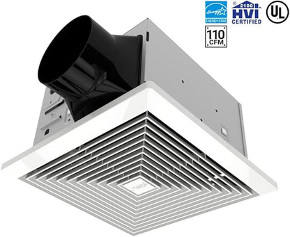 BV Bathroom Exhaust Fan 110CFM - Bathroom Fan 1.2 Sones, 4" Duct Collar, Rooms Up to 110 Sq. Ft.| Energy-Saving Ventilation Fan - No Attic Access & Ultra-Quiet | Energy Star, HVI 2100 & UL Certified