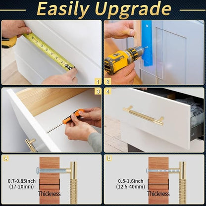 Knurled Cabinet Pulls 12 Pack, 5 Inch Long Cabinet Handles Metal Door Pulls, Kitchen Drawer Pull Knurled Dresser Handles - 3 3/4" Hole to Hole, Golden