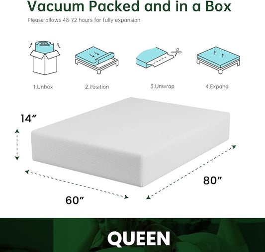 BestMassage | 14 Inch Queen Mattress | Gel Memory Foam | Medium Firm Feel | White | Bed in a Box, CertiPUR-US Certified | Pressure Relief, Cooling Ventilated Foam | Breathable Knit Cover