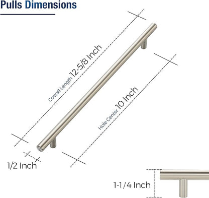 JOY DECOR 15 Pack Cabinet Handles, Brushed Nickel Cabinet Pulls, 10 in Hole Center Kitchen Cabinet Handles, Stainless Steel T Bar Handles for Dresser Drawers