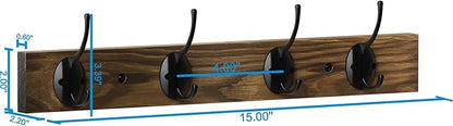 Coat Hooks Wall Mounted, Wooden Hat Rack with 4 Hooks for Entryway, Bathroom,Bedroom(2 Pack,Brown)