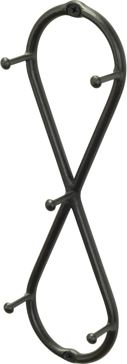 RTZEN Farmhouse Small Key Holder for Wall - Handcrafted Swirl Decorative 5 Key Hooks for Home Entryway - Wrought Iron Wall Mount Rack Purse Coat and Leash Holder or Organizer (Infinity Black)