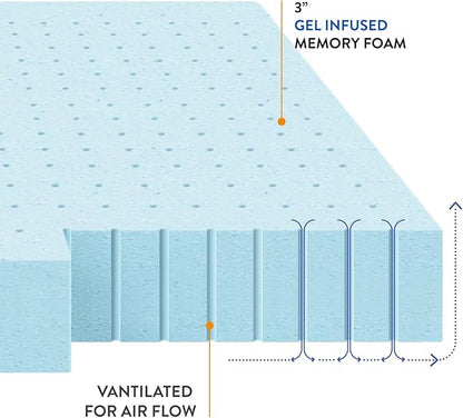 Best Price Mattress 3 Inch Ventilated Memory Foam Mattress Topper, Cooling Gel Infusion, CertiPUR-US Certified, Dorm Essentials, Full