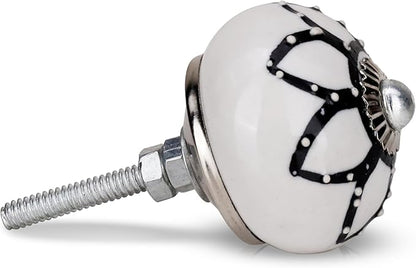 Cabinet Knobs Assorted knobs for cabinets and Drawers Black & White Cupboard Wardrobe Furniture Door Pull Handles for Dresser Kitchen Wardrobes Boho Home Interior Decor -Pack of 6