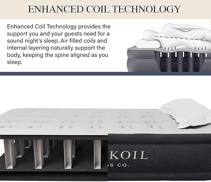 King Koil Plush Pillow Top Twin-Size Inflatable Air Mattress with Built-in High-Speed Pump for Camping, Home & Guests - Luxury 13" Twin Airbed Blow Up Mattress Waterproof, 1-Year Warranty