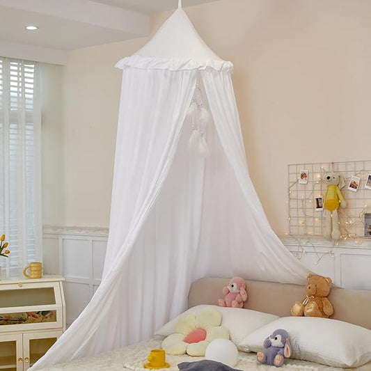 dix-rainbow Princess Decor Canopy for Kids Bed, Soft and Durable Bed Canopy for Girls Room Tent Canopy Dreamy Mosquito Net Bedding, Children Reading Nook Canopies Indoor (White)