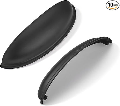 khtumeware 10 Pack 3-3/4" Drawer Pulls Matte Black Cabinet Cup Pulls Kitchen Hardware Cabinet Handles Drawer Handles Knobs 3-3/4 inch Hole Center