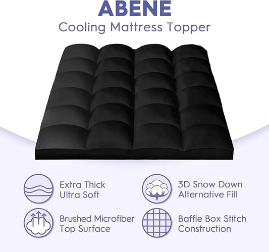 ABENE Mattress Topper Queen for Back Pain Relief, Extra Thick Mattress Pad Pillowtop, Soft Mattress Protector Cover with 8"-21" Deep Pocket, Overfilled Down Alternative Filling (Black, Queen)