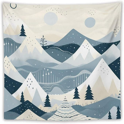 Wall Tapestry Snow Mountain Scandinavian Winter Tapestry Winter Holiday Tapestry Vintage Aesthetic Tapestries Wall Decor for Bedroom Living Room Dorm 60"x60" Tapestries Winter Snowflake Decorative