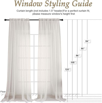 OVZME Ivory Sheer Curtains 120 Inches Long 2 Panels Set, 59 Inch Extra Wide Soft Airy Lightweight Sheer Ivory Curtains for Living Room, Farmhouse Voile Filmy Rod Pocket Drapes, 59Wx120L Inches