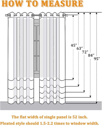 RYB HOME White Curtains Sheer - Linen Textured Privacy Curtains for Bedroom Privacy Windows Decor, Natural Light Flirt Panels for Patio Sliding Door Living Room, W 52 x L 95, 1 Pair