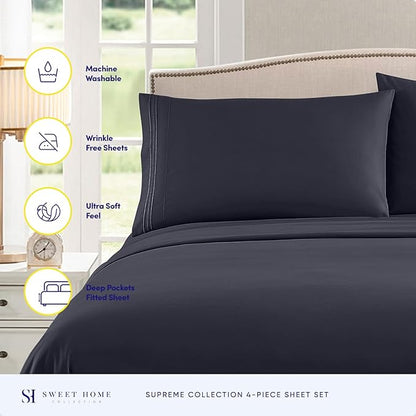 Twin Sheets - Breathable Luxury Sheets with Full Elastic & Secure Corner Straps Built In - 1800 Supreme Collection Extra Soft Deep Pocket Bedding Set, Sheet Set, EXTRA DEEP pocket - Twin, Navy