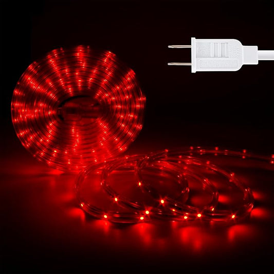 LED Rope Lights, 16.4 Feet Red Flat Flexible Strip Light, Plug in Novelty Lighting, Connectable and Waterproof for Home Christmas Holiday Garden Patio Party Decoration