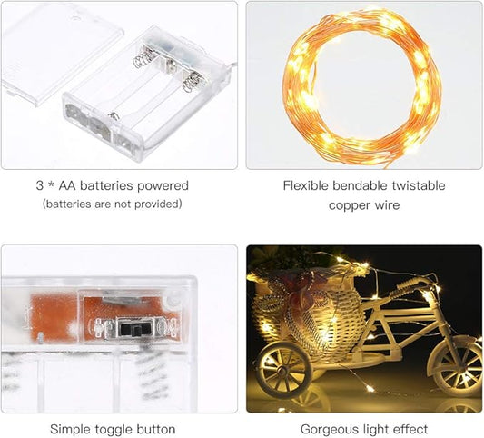 Led Fairy Lights Battery Operated, 1 Pack Mini Battery Powered Copper Wire Starry Fairy Lights for Bedroom, Christmas, Parties, Wedding, Centerpiece, Decoration (5m/16ft Warm White)