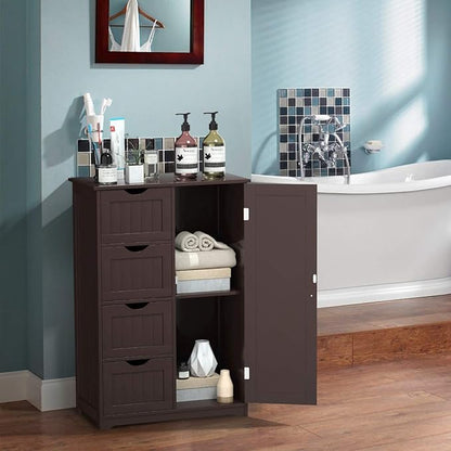 Giantex Bathroom Storage Cabinet with Drawers - 4 Drawer Storage Organizer w/Cupboard, Adjustable Shelf, Anti-Toppling Device, Entryway Storage Unit Console Table, Bathroom Floor Cabinet (Brown)