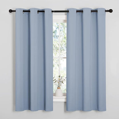 NICETOWN Vintage Blue Blackout Curtains 40 inches Length for Kitchen, 2 Panels, 29" Wide, Thermal Insulated Decoration Drapes for Small Window