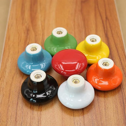 HUAMULAN 15PCS Yellow Glossy Ceramic Knobs Button Round Mushroom Cabinet Dresser Vintage Pulls Door Handles Cupboard Wardrobe Drawer, Dia. 1.5 inch (38mm)