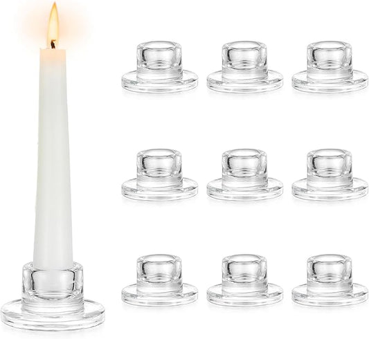 Hewory Glass Taper Candle Holders: 10 PCS Candlestick Holders Clear Short Tapered Candle Holder Set - Candle Stick Holder Decor for Table Centerpiece Wedding Party Advent Christmas Home Decorations