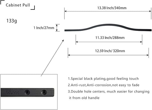 Goo-Ki Modern Handle,Minimalist Cabinet Pull,Matt Black Drawer Handle Wardrobe Cabinet Door Handle, 11.3''/12.6'' Double Hole Centers,6 Packed