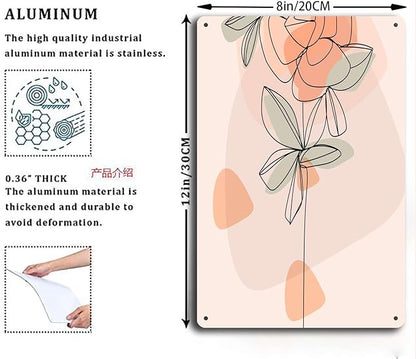 Metal Tin Signs Scandinavian Flowers Suitable for Office Home Classroom Bathroom Washroom Decoration 8x12inch Tin Sign