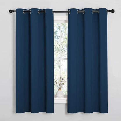 NICETOWN Moroccan Blue Room Darkening Curtains for Kitchen, Window Treatment Thermal Insulated Solid Grommet Room Darkening Curtains/Drapes for Bedroom (Set of 2, 42 inches Wide by 68 inches Long)