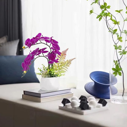LESING Artificial Potted Orchid Flower for Table Centerpieces,Real Touch Fake Orchid Flowers in Vase for Home Decoration (Style 1,White Vase)