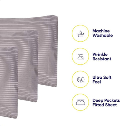 Twin Size Bed Sheets - 4 Piece 1500 Supreme Collection Fine Brushed Microfiber Deep Pocket Twin Sheet Set Bedding - 1 Extra Pillow Cases, Great Value, Twin, Pinstripe Gray (Pack of 2)
