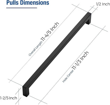JOY DECOR 6 Pack Cabinet Handles, Black Cabinet Pulls, 11-1/3 Inch Kitchen Closet Handles Square Drawer Pulls Stainless Steel Drawer Hardware, 288mm Hole Centers