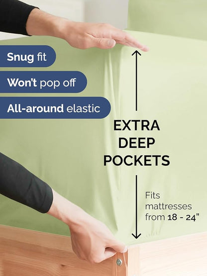 Extra Deep Cal King Sheet Set - 6 Piece Breathable and Cooling Sheets - Hotel Luxury Bed Sheets Set - Easy Fit - Soft, Wrinkle Free and Comfy Sheets Set - Light Sage Sheet Set with Extra Deep Pockets