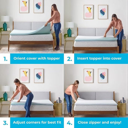 Linenspa 2 Inch Mattress Topper -Cover King –Cover Only –Machine Washable – Breathable – Non Slip –Cover for Mattress Topper with Zipper – Topper -Cover Only, White