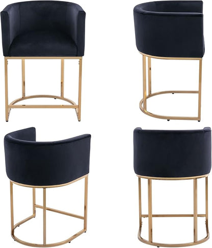 Modern Counter Height Velvet Upholstered Bar Stools Set of 3, 24" Kitchen Counter Island Stools Bar Chairs with Gold Metal Frame for Kitchen Island, Black